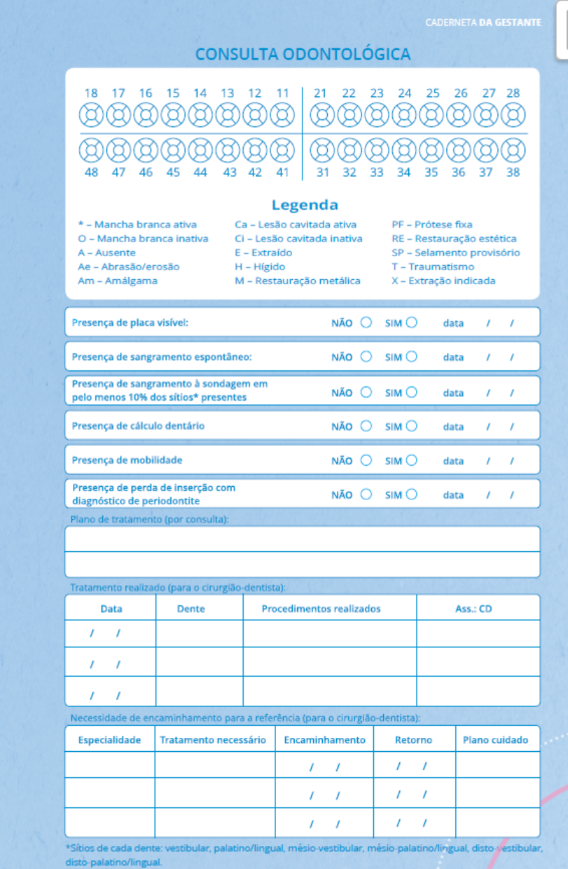 Caderneta - Consulta odontológica